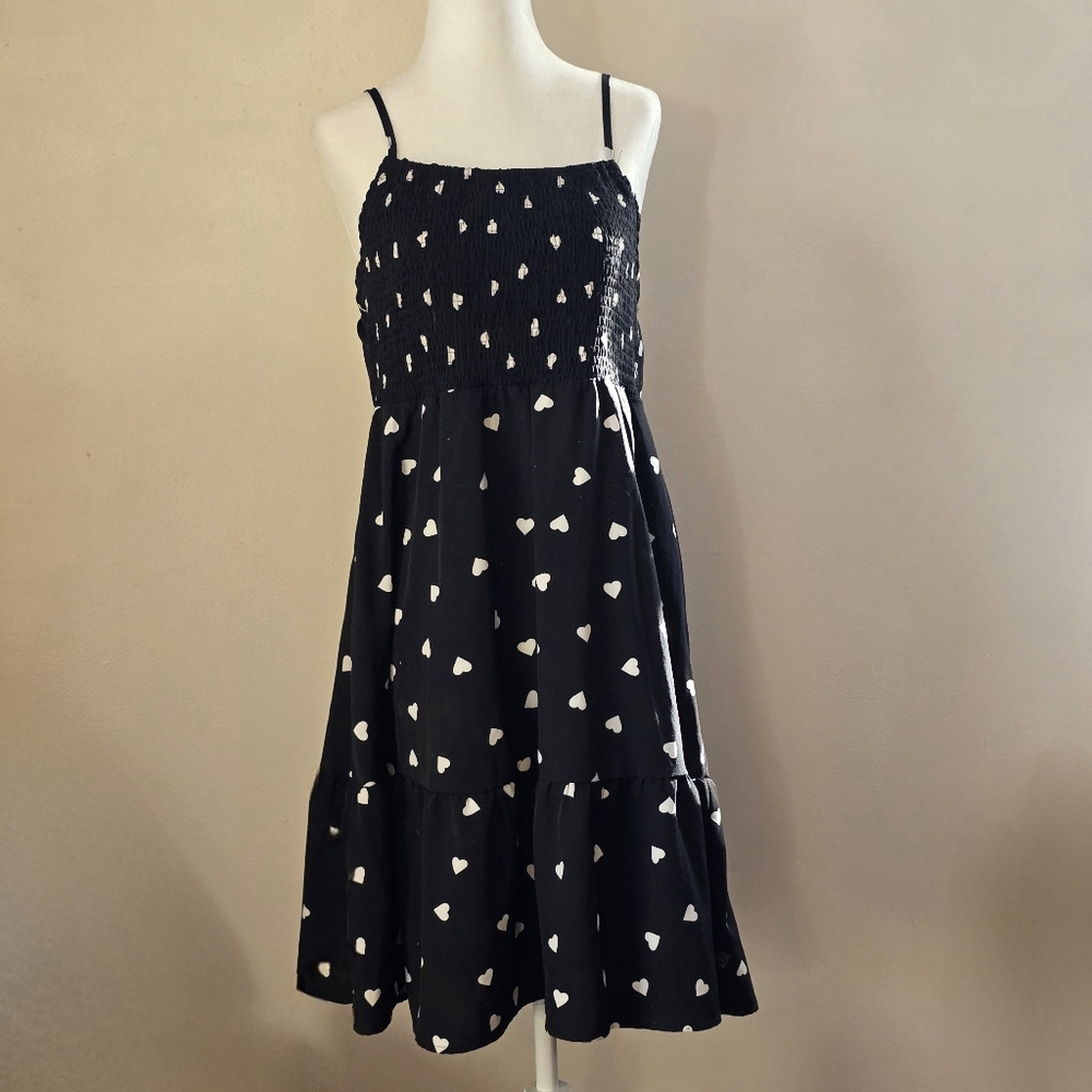 SHEIN CURVE Womem's 0XL Black Heart Pattern Midi Dress